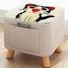 Animal Footstool,Square Linen Storage Stool Cute Decoration Footrest Wood Frame Legs,Shoe Changing Stool for Children Bedroom Living Room,Removable and Washable Stool Cover,Cat-Pine view 1