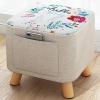 Animal Footstool,Square Linen Storage Stool Cute Decoration Footrest Wood Frame Legs,Shoe Changing Stool for Children Bedroom Living Room,Removable and Washable Stool Cover,Bunny-Pine view 1