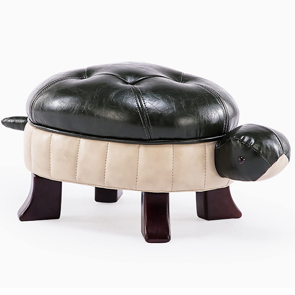 Animal Footstool,Children Chair,Upholstered Ottoman Stool with Solid Wood Support,for Children Bedroom Living Room,Dark-Green-714032cm