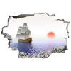 godblessign Sea Ships Sailing Sunrises and Sunsets Sun Wall Decal Landscape 3D Break Through Sticker Removable PVC Funny Art Christmas Home Decor Vinyl Mural for Boy Kids Room Living 36inx24in view 2