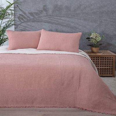 100% Cotton Muslin Throw Blanket, 4 Layers Bedspread, Soft Turkish Cotton Muslin Bed Cover, Reversible Coverlet, Pale Red (Twin Size 63x90-160x230cm)