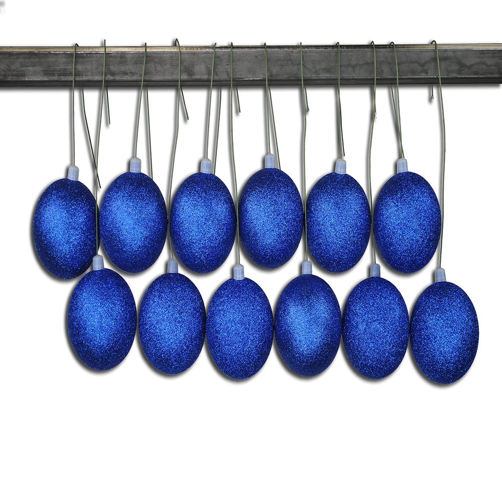 12 Pack 70mm 2.75" Blue Glitter Ball Ornament with Wire