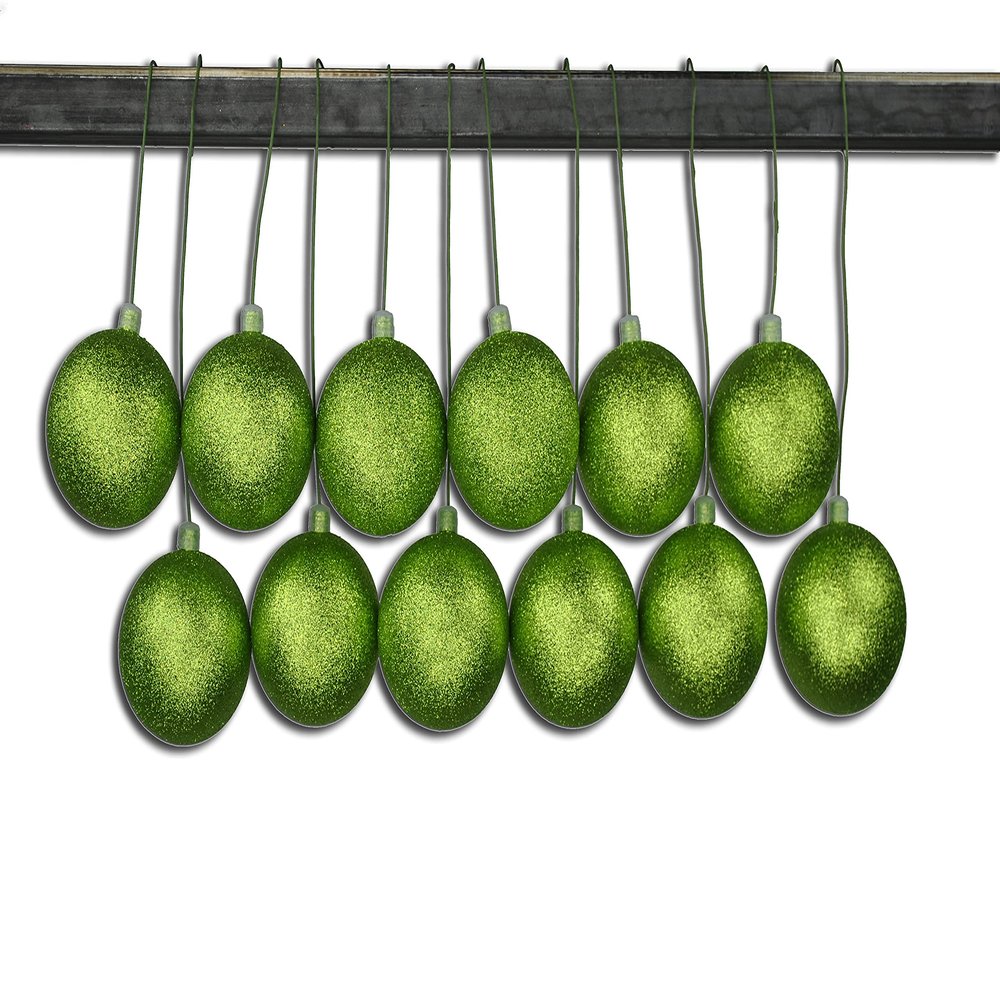 12 Pack 70mm 2.75" Lime Green Glitter Ball Ornament with Wire