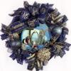 Christmas Nativity Christmas Wreath, Baby Jesus in a Manger, Beautiful Ball Ornaments,Bow, Navy Blue & Gold Christmas Decorations view 1