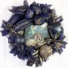 Christmas Nativity Christmas Wreath, Baby Jesus in a Manger, Beautiful Ball Ornaments, Bow, Navy Blue & Gold Christmas Decorations view 2