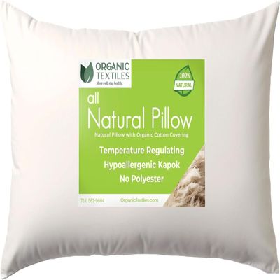 ORGANIC TEXTILES Natural Kapok Pillow with Organic Cotton Cover, (Travel Size), GOTS Certified, Adjustable Loft, Cooling and Breathable, Easy Care, Neck Support