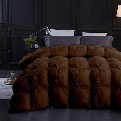 100% Cotton Oversized King Size Brown Pinch Pleated Comforter/Duvet Insert,500 GSM Fill Power with 4 Side Corner Tabs, Feather Down-Proof Fluffy Baffle Box Design Comforter Only(1 Piece)