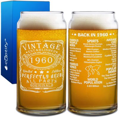 Cuptify 66th Birthday Perfectly Aged 66 Years Old Established 1960 Vintage Etched 20 oz Beer Can Drinking Glasses For Men