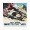 1938 German Grand Prix - Hans Stuck Race Driver - Sieger AUF Auto Union - Vintage Car Racing Poster by Klokien - Fine Art Rolled Canvas Print 20in x 26in view 1