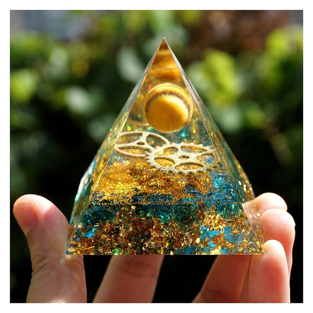 TYZK Meditation Orgone Pyramid Crystals Orgonite Pyramid Tiger Eye Sphere Home Decor (Size : 60mm)