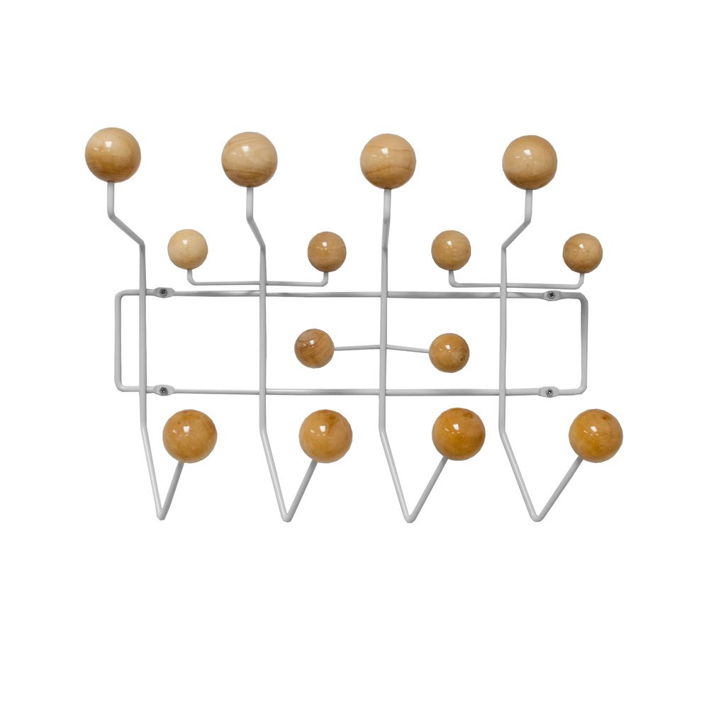 Mod Made Mid Century Modern Bubble Wall Mounted Coat Rack, Wood Color Ball White Frame