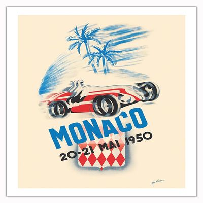 1950 Monaco Grand Prix - Vintage Car Racing Poster by B. Minne - Bamboo Fine Art 290gsm Paper Print (Unframed) 24x32in