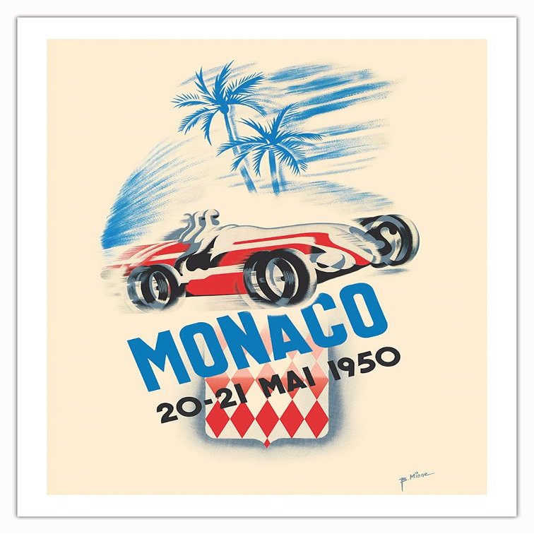 1950 Monaco Grand Prix - Vintage Car Racing Poster by B. Minne - Bamboo Fine Art 290gsm Paper Print (Unframed) 24x32in