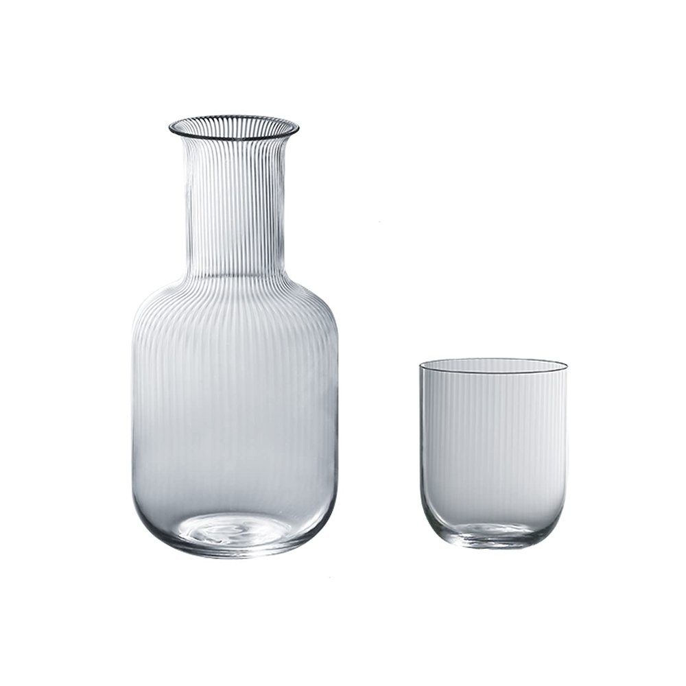 Pitchers Beverage Pitchers 27 Ounces Simple Glass Pitcher with Water Cup Household Vertical Pattern Cold Water Jug for Milk,Juice,Hot and Cold Beverages for Juice Milk Cold or Hot Beverages
