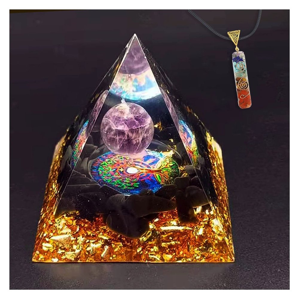TYZK Meditation Orgone Pyramid Crystals Tree of Life Orgone Pyramid,Natural Crystal Energy Tower Home Decor