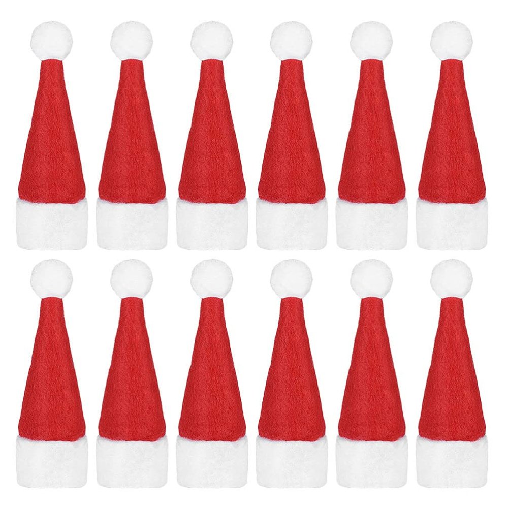 TOYANDONA 50Pcs Christmas Mini Lollipop Hat Bottles Cover Lollipop Candy Hat Mini Santa Claus for Home Christmas Decoration DIY Doll Crafts