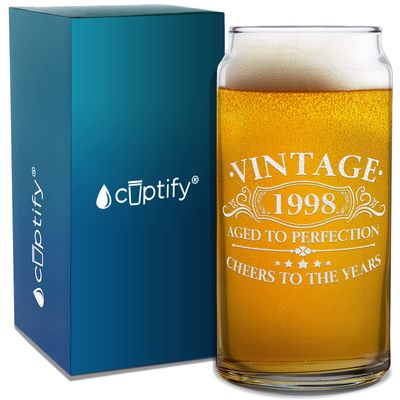 Cuptify 28th Birthday Gift for Men and Women Cheers to the Years 28 Years Old 1998 Decorations for Fathers Etched on 20 oz Can Drinking Glasses