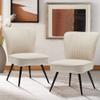 Alunaune Accent Chair Set of 2 Upholstered Living Room Chairs Modern Bedroom Furniture Sets Armless Slipper Club Chair Guest Reception Couch Comfy Wingback Single Sofa-Ivory view 3