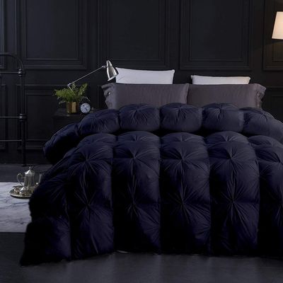 100% Cotton Oversized King Size Black Pinch Pleated Comforter/Duvet Insert,500 GSM Fill Power with 4 Side Corner Tabs, Feather Down-Proof Fluffy Baffle Box Design Comforter Only(1 Piece)