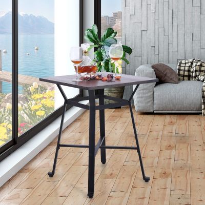 ALPHA HOME Bar Table Height Pub Table Modern Square Solid Wood Bistro Kitchen Cafe Dining Easy Assemble Top Table Sturdy Metal Frame Indoor,Brown.
