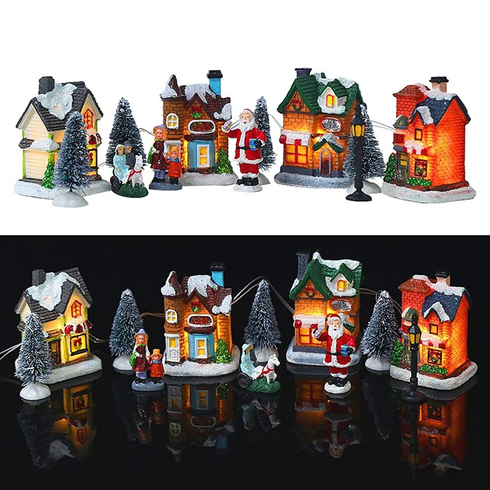 BTSEURY Christmas Village Houses with Lights Christmas Scene Village Houses Town Christmas Led Lights Village House Miniature Light Up Christmas Village Houses for Kid