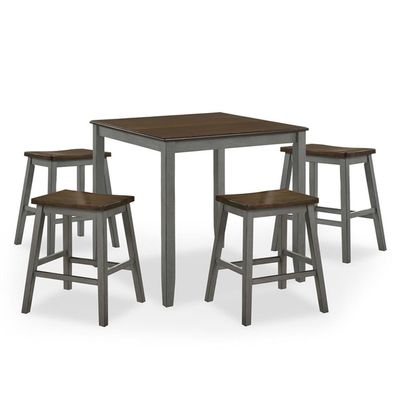 Furniture of America Silva Wood 5-Piece Counter Dining Set in Light Gray