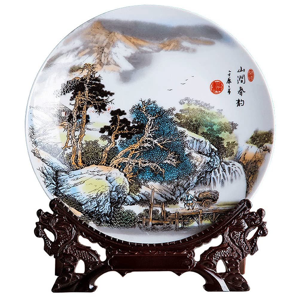 26cm Jingdezhen Ceramic Decoration Landscape Pattern Hanging Plate Home Office Ornaments