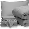 7 PC Best Bedding Set-100% Egyptian Cotton-600 TC Light Grey/Light Grey | Twin/Twin XL Bed in A Bag-1 Box Stitched Comforter with 4 PC Sheet Set & 2 Pillow Shams (15" Deep Pockets) Premium Bed Set view 1