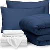 7 PC Best Bedding Set-100% Egyptian Cotton-600 TC White/Royal Blue | Queen/Full Bed in A Bag-1 Box Stitched Comforter with 4 PC Sheet Set & 2 Pillow Shams (15" Deep Pockets) Premium Bed Set view 1