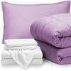 7 PC Best Bedding Set-100% Egyptian Cotton-600 TC White/Lavender | Queen/Full Bed in A Bag-1 Box Stitched Comforter with 4 PC Sheet Set & 2 Pillow Shams (15" Deep Pockets) Premium Bed Set view 1