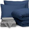 7 PC Best Bedding Set-100% Egyptian Cotton-600 TC Light Grey/Royal Blue | Oversized Queen Bed in A Bag-1 Box Stitched Comforter with 4 PC Sheet Set & 2 Pillow Shams (15" Deep Pockets) Premium Bed Set view 1