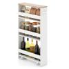 Giantex 4 Tier Rolling Slim Storage Cart, 5" Narrow Slide Out Kitchen Cart w/Handle & Open Shelves, Space-Saving Compact Mobile Utility Trolley for Small Space Laundry Room (White & Natural) view 1