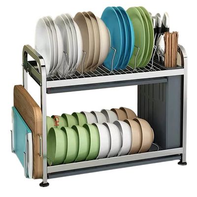 2-Tier Dish Rack Dish Drying Rack 304 Stainless Steel Drainer with Drainer Board,With hopstick holder for Kitchen Counter (Color : Silver, Size : 47 * 23 * 37.5cm)