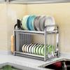 2-Tier Dish Rack Dish Drying Rack 304 Stainless Steel Drainer with Drainer Board,With hopstick holder for Kitchen Counter (Color : Silver, Size : 47 * 23 * 37.5cm) view 2