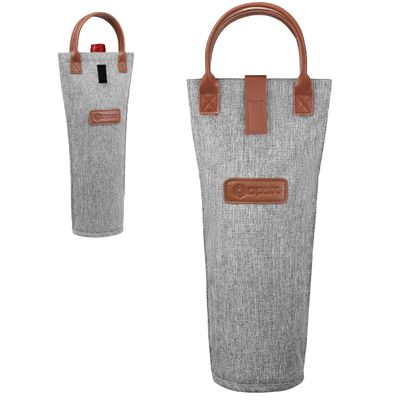 opux Wine Bag Single Bottle Carrier Tote, Insulated Travel Wine Cooler Bag for Picnic Beach Gift, Thermal Padded Portable One Bottle Holder Carrying Case for Women Men Wine Lovers, Heather Gray