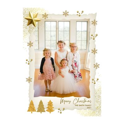 ajinvites Holiday Christmas Custom Photo Card Personalized Card Season Greetings Gold Trees Snowflakes Glitter
