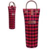 opux Wine Bag Single Bottle Carrier Tote, Insulated Travel Wine Cooler Bag for Picnic Beach Gift, Thermal Padded Portable One Bottle Holder Carrying Case for Women Men Wine Lovers, Plaid Buffalo Red view 1