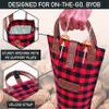 opux Wine Bag Single Bottle Carrier Tote, Insulated Travel Wine Cooler Bag for Picnic Beach Gift, Thermal Padded Portable One Bottle Holder Carrying Case for Women Men Wine Lovers, Plaid Buffalo Red view 4