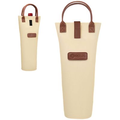 opux Wine Bag Single Bottle Carrier Tote, Insulated Travel Wine Cooler Bag for Picnic Beach Gift, Thermal Padded Portable One Bottle Holder Carrying Case for Women Men Wine Lovers, Cream Beige