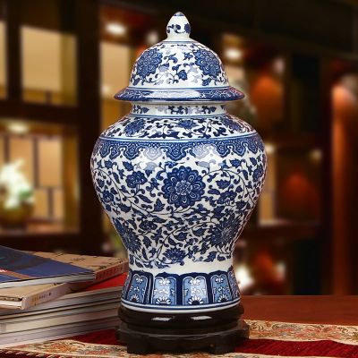 JaidWefj Classic Blue and White Porcelain Vase,Ceramic Modern Vase for Flowers,Handmade Decorative Vase,China Ming Style,Height 38cm
