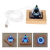 TYZK Meditation Orgone Pyramid Crystals Orgone Pyramid w/LED Light Wooden Base Blue Crystal Home Decor view 2