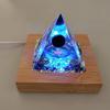 TYZK Meditation Orgone Pyramid Crystals Orgone Pyramid w/LED Light Wooden Base Blue Crystal Home Decor view 3