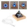 TYZK Meditation Orgone Pyramid Crystals Orgone Pyramid w/LED Light Wooden Base Blue Crystal Home Decor view 4