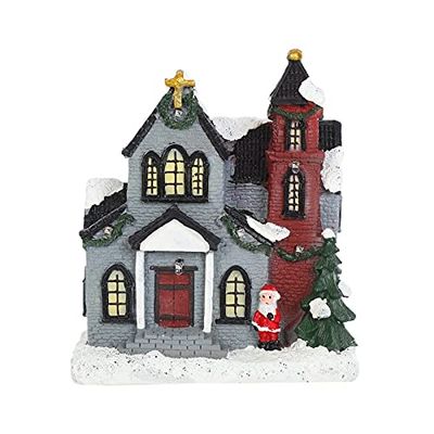 Christmas Church Village Lit House-LED Lighted Christmas Collectible Buildings Winter Snow Village Perfect Addition to Your Christmas Indoor Decorations (Color : D, Size : 14X16X8CM)