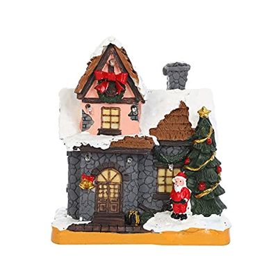 Christmas Church Village Lit House-LED Lighted Christmas Collectible Buildings Winter Snow Village Perfect Addition to Your Christmas Indoor Decorations (Color : A, Size : 14X16X8CM)