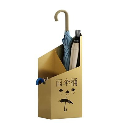 Umbrella Stand Racks Indoor Hallway Umbrella Holder,Umbrella Storage Bucket with Hollow Pattern and Drip Tray,Large-Capacity Iron Umbrella Basket (Color : Gold)
