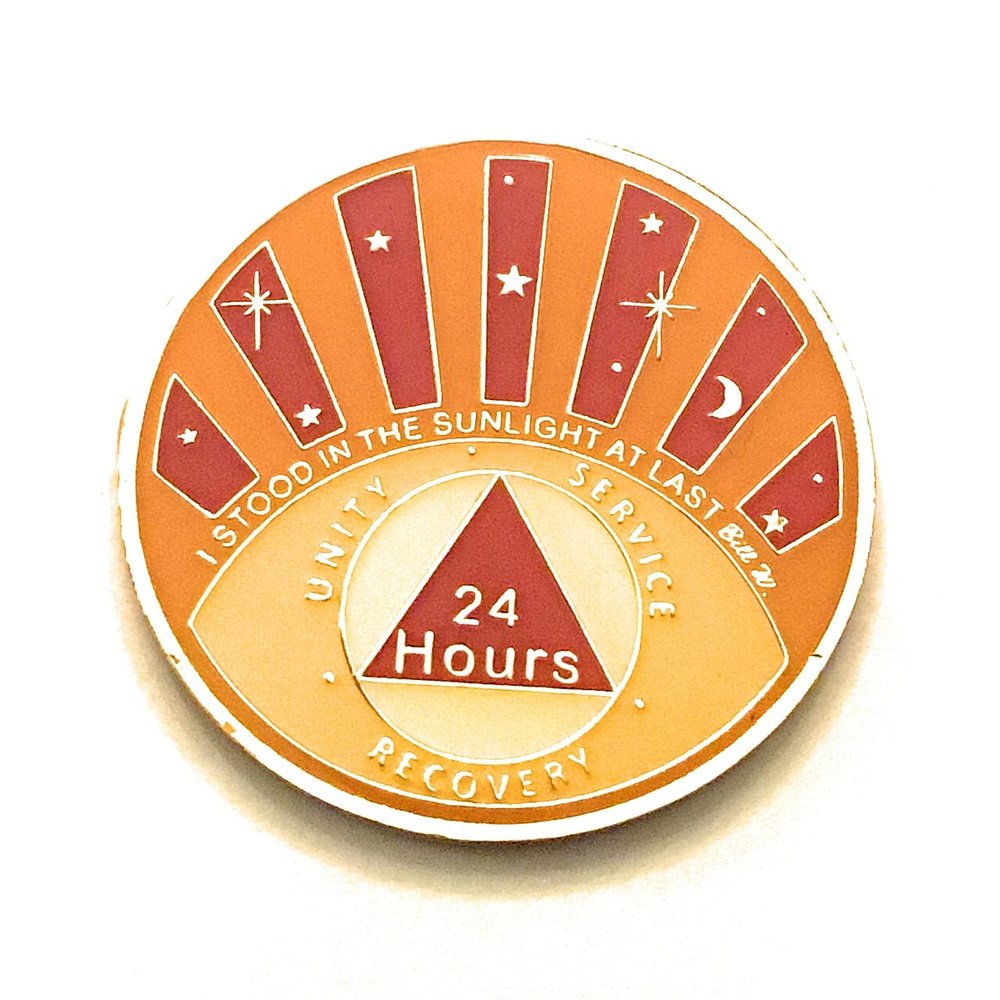 24 Hour AA Medallion, I Stood in The Sunlight, Orange & Yellow Chip, Token, Coin