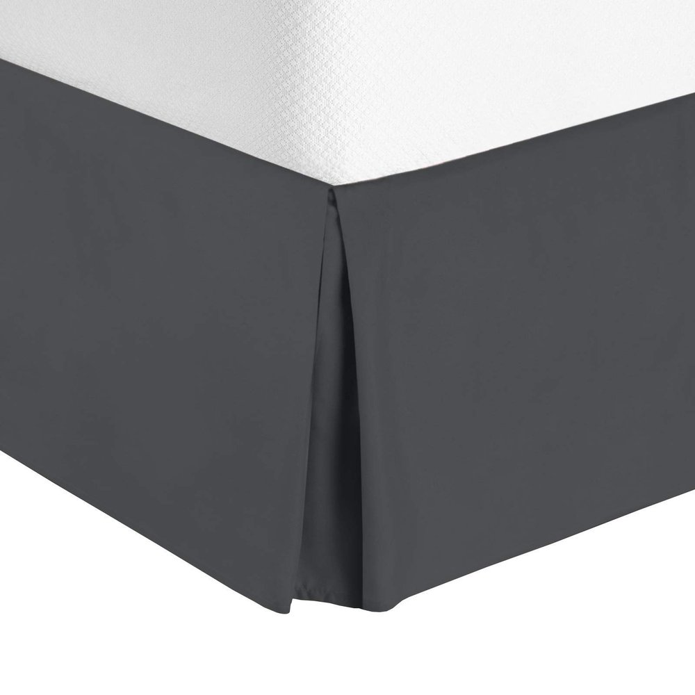Cotton King Super Soft Egyptian Cotton Box Pleated Dark Gray Bed Skirt 800 Series 18 Inches Tailored Drop Iron Easy Quadruple Wrinkle Free King 76'' x 80''