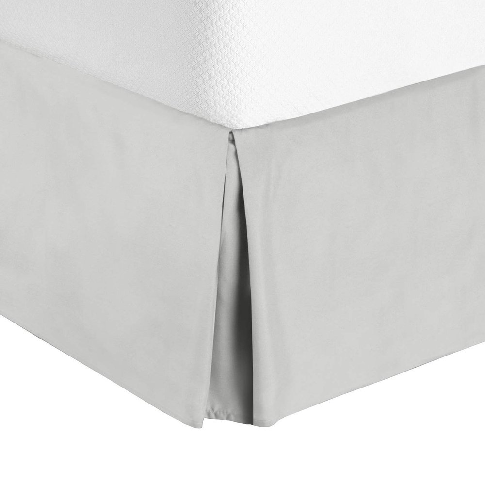Cotton King Super Soft Egyptian Cotton Box Pleated Silver Gray Bed Skirt 800 Series 19 Inches Tailored Drop Iron Easy Quadruple Wrinkle Free Twin XL 39'' x 80''