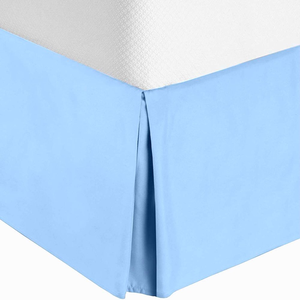 Cotton King Super Soft Egyptian Cotton Box Pleated Light Blue Bed Skirt 800 Series 18 Inches Tailored Drop Iron Easy Quadruple Wrinkle Free King 76'' x 80''